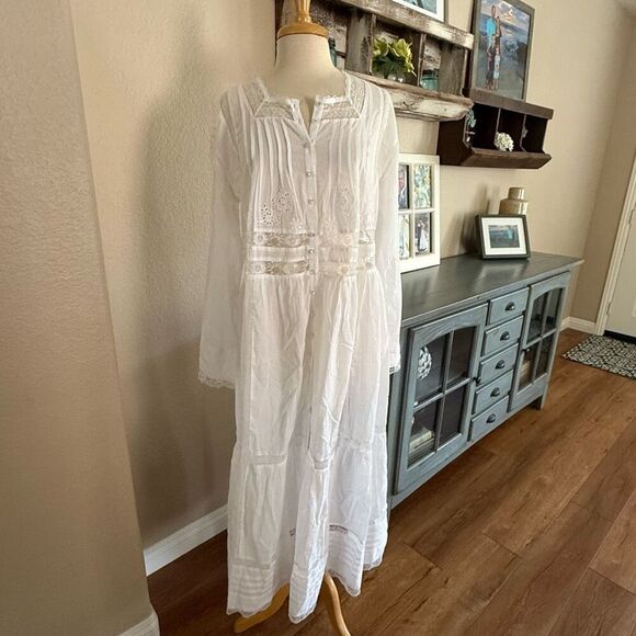 NWT Free People Womens Button Front Long Sleeve Keepsake Maxi Top Ivory Medium - Picture 6 of 13